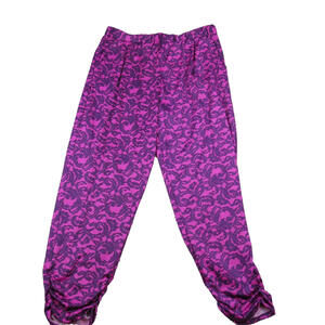 ANTHONY ORIGINALS Womens Purple Pink Lace Print‎ Elastic Waist Cropped Pants PIX